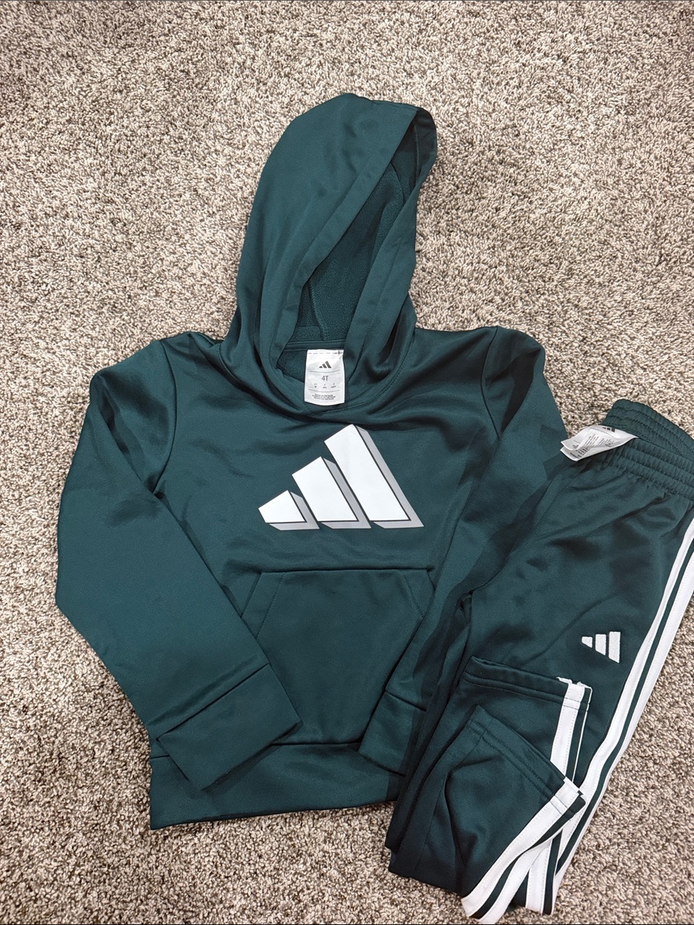 adidas Dark Green Kids Hoodie & Joggers Set with White Logo